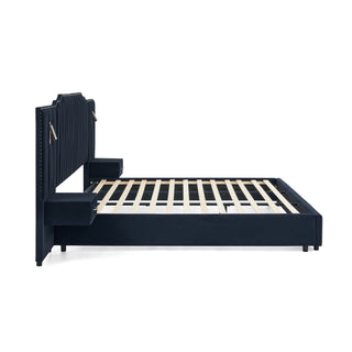 Sooke Velvet Upholstered Platform Bed with Integrated Nightstands