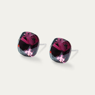 Merlot Cushion Crystal Stud Earrings — Burgundy