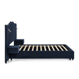 Sooke Velvet Upholstered Platform Bed with Integrated Nightstands