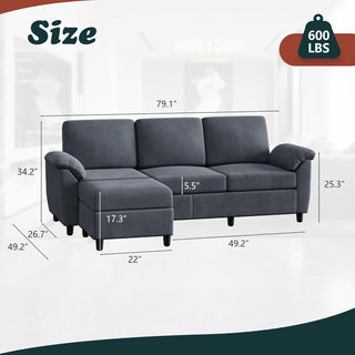 Linen Sectional Sofa with Pillows