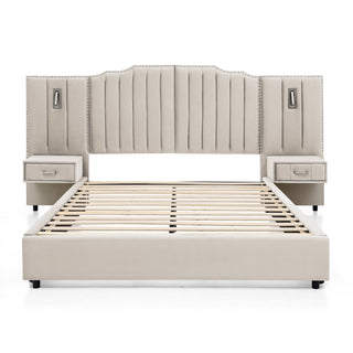 Sooke Velvet Upholstered Platform Bed with Integrated Nightstands