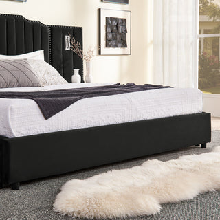 Sooke Velvet Upholstered Platform Bed with Integrated Nightstands