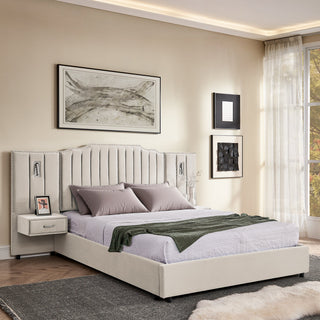 Sooke Velvet Upholstered Platform Bed with Integrated Nightstands