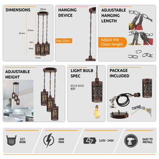 3-Head Barrel Cage Pendant Ceiling Light