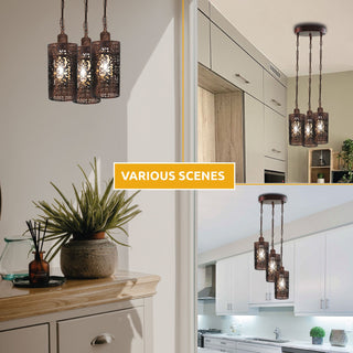3-Head Barrel Cage Pendant Ceiling Light