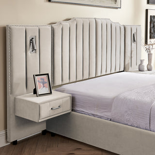Sooke Velvet Upholstered Platform Bed with Integrated Nightstands