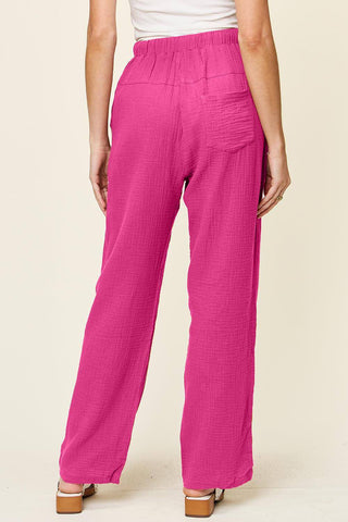 Double Take Texture Drawstring Straight Leg Pants