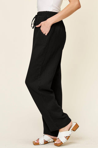 Double Take Texture Drawstring Straight Leg Pants