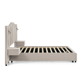 Sooke Velvet Upholstered Platform Bed with Integrated Nightstands
