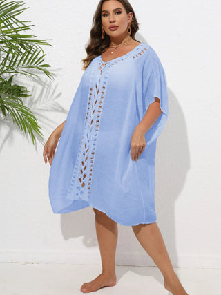 Chastity Crochet Trim V-Neck Beach Cover Up Dress