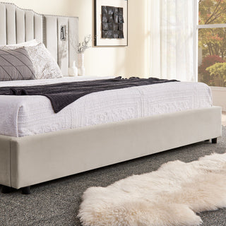 Sooke Velvet Upholstered Platform Bed with Integrated Nightstands