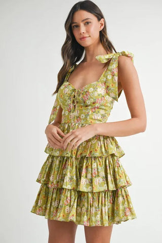 Grove Shoulder Tie Layered Mini Dress
