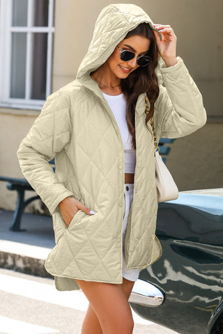 Cara Quilted Snap Button Hooded Coat