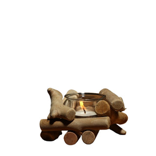 Wood Logs Candle Holder Set