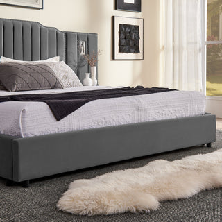 Sooke Velvet Upholstered Platform Bed with Integrated Nightstands