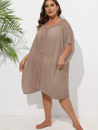 Chastity Crochet Trim V-Neck Beach Cover Up Dress