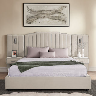 Sooke Velvet Upholstered Platform Bed with Integrated Nightstands