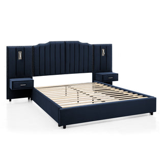 Sooke Velvet Upholstered Platform Bed with Integrated Nightstands