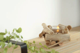 Wood Logs Candle Holder Set