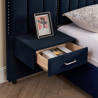 Sooke Velvet Upholstered Platform Bed with Integrated Nightstands