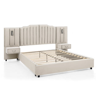 Sooke Velvet Upholstered Platform Bed with Integrated Nightstands