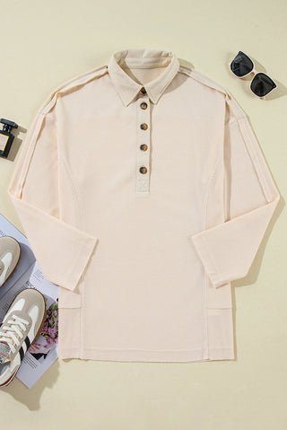 Waffle Knit Collared Half Button Top