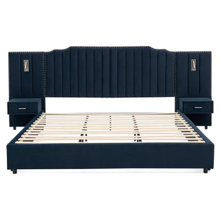 Sooke Velvet Upholstered Platform Bed with Integrated Nightstands