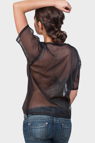 Contrast Fabric Sheer Back T-Shirt