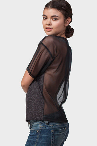 Contrast Fabric Sheer Back T-Shirt