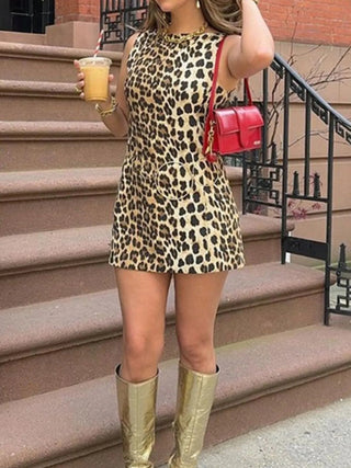 Leopard Print Sleeveless Mini Dress