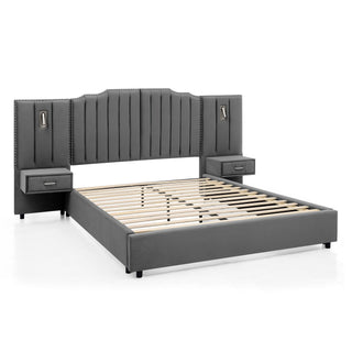 Sooke Velvet Upholstered Platform Bed with Integrated Nightstands