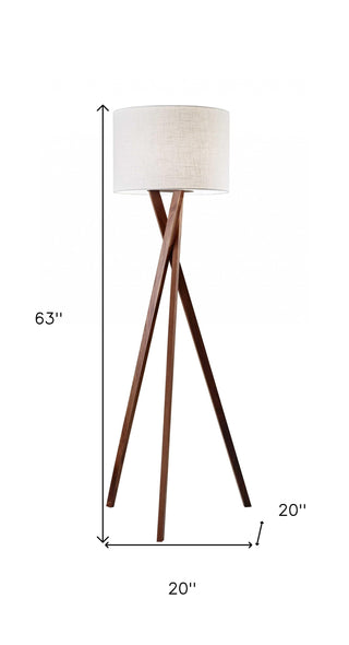 63" Solid Wood Tripod Floor Lamp
