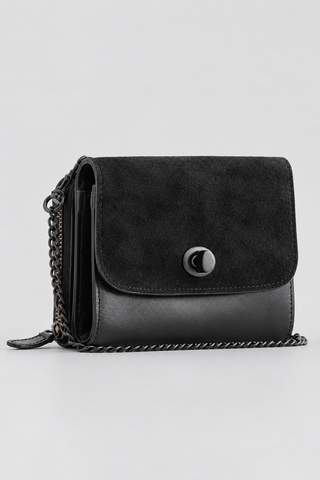 Encinitas Leather & Suede Crossbody in Black