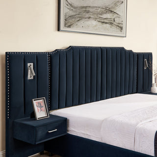 Sooke Velvet Upholstered Platform Bed with Integrated Nightstands