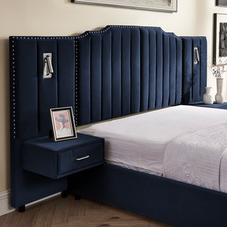 Sooke Velvet Upholstered Platform Bed with Integrated Nightstands