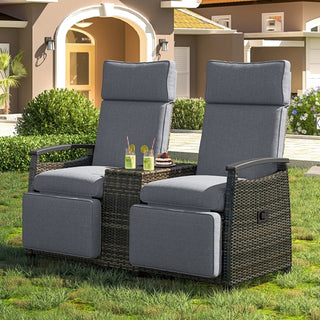 Wicker Patio Recliner Loveseat Chair
