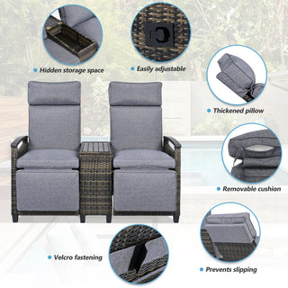 Wicker Patio Recliner Loveseat Chair