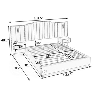 Sooke Velvet Upholstered Platform Bed with Integrated Nightstands
