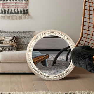 Princeton Distressed Wood Round Wall Mirror
