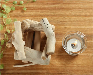 Wood Logs Candle Holder Set