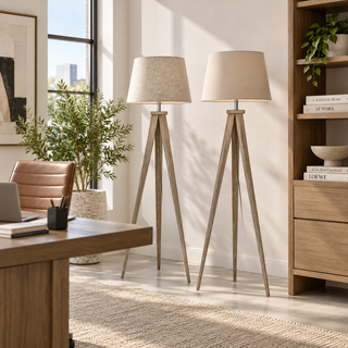 Tripod Pinewood & Linen Floor Lamp