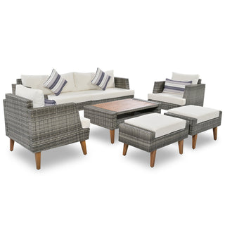 6-Pieces All Weather Outdoor Wicker Sofa Set