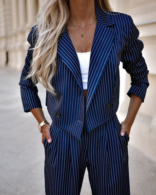 Kova Cropped Pinstripe Suit Set