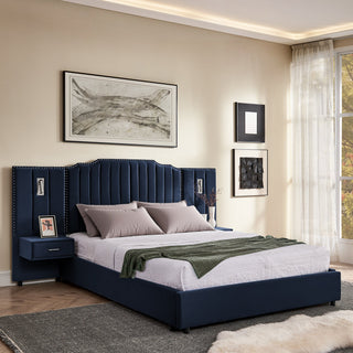 Sooke Velvet Upholstered Platform Bed with Integrated Nightstands