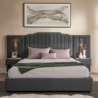 Sooke Velvet Upholstered Platform Bed with Integrated Nightstands