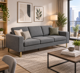 Kellis Modern Three Seat Linen Sofa
