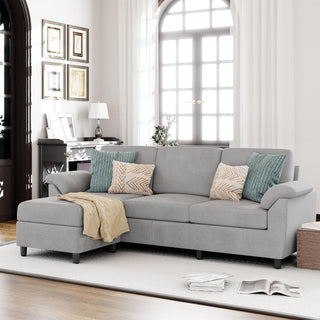 Linen Sectional Sofa with Pillows