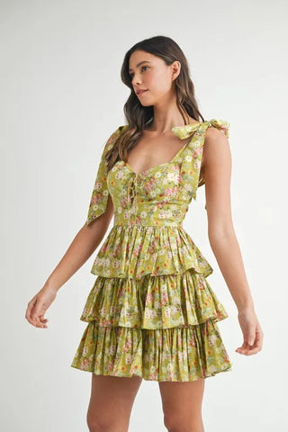 Grove Shoulder Tie Layered Mini Dress