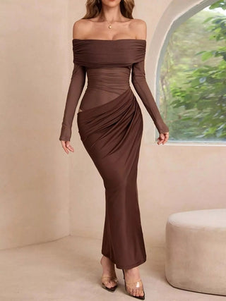 Off-Shoulder Ruched Bodycon Maxi Dress