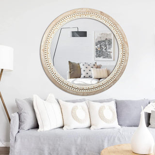 Princeton Distressed Wood Round Wall Mirror